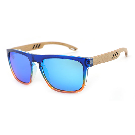 MANSHADY OMBRE BLUE Men's Sunglasses Polarised Lens Wooden Arms