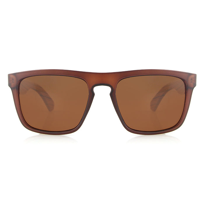 Best selling men's sunglasses with zebrawood arms and brown polarized lens. Personalise your pair for only R50.