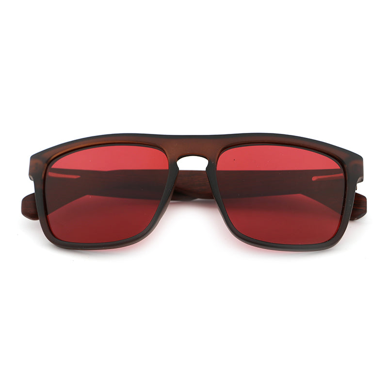 MANSHADY RED Men's Sunglasses Polarised Lens Wooden Arms