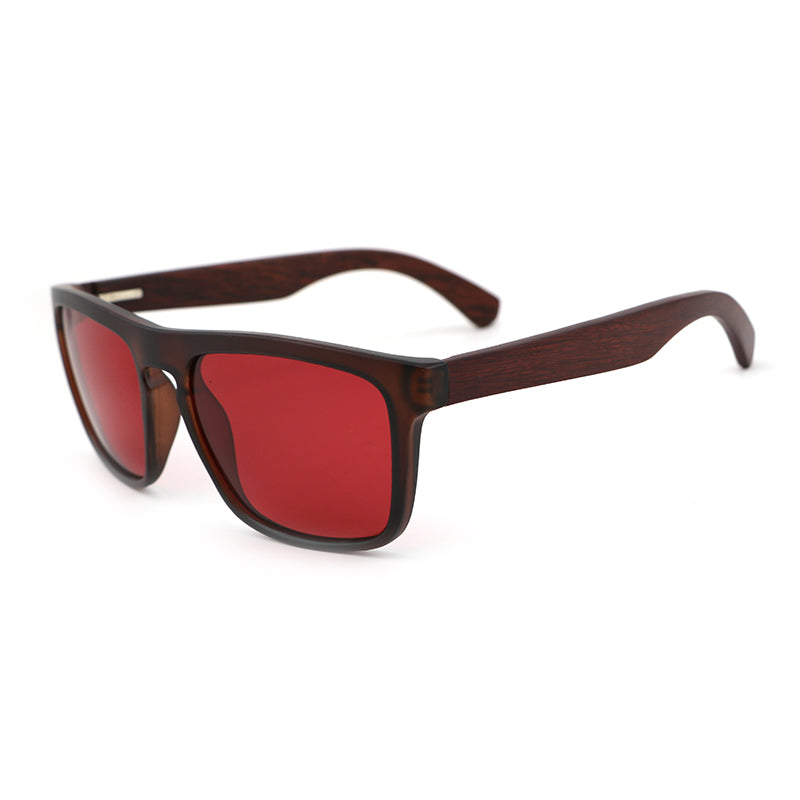 MANSHADY RED Men's Sunglasses Polarised Lens Wooden Arms