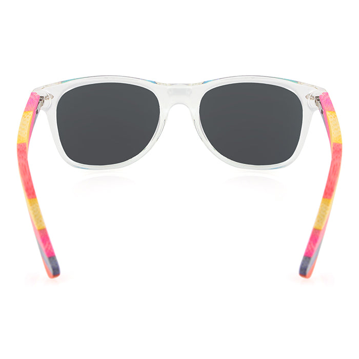 IBIZA CLEAR GREY Men's Sunglasses Polarised Lens Wooden Rainbow Arms