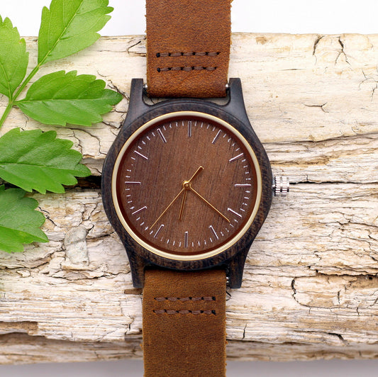 EVE Ladies Ebony Wooden Watch with Leather Strap