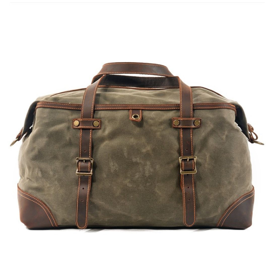GAMBINO KHAKI Waxed Canvas Genuine Leather Travel Duffel Bag