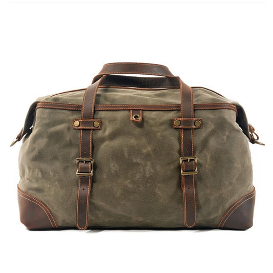 GAMBINO KHAKI Waxed Canvas Genuine Leather Travel Duffel Bag