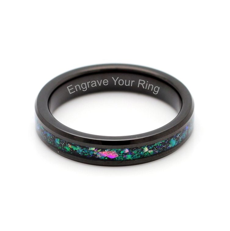 LADIES RING Black Tungsten with Galaxy Opal 4mm Band