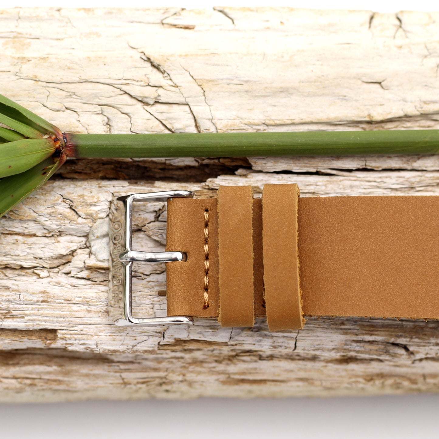 MANLY GOBI Wooden Watch Bamboo with Dark Tan Leather Strap