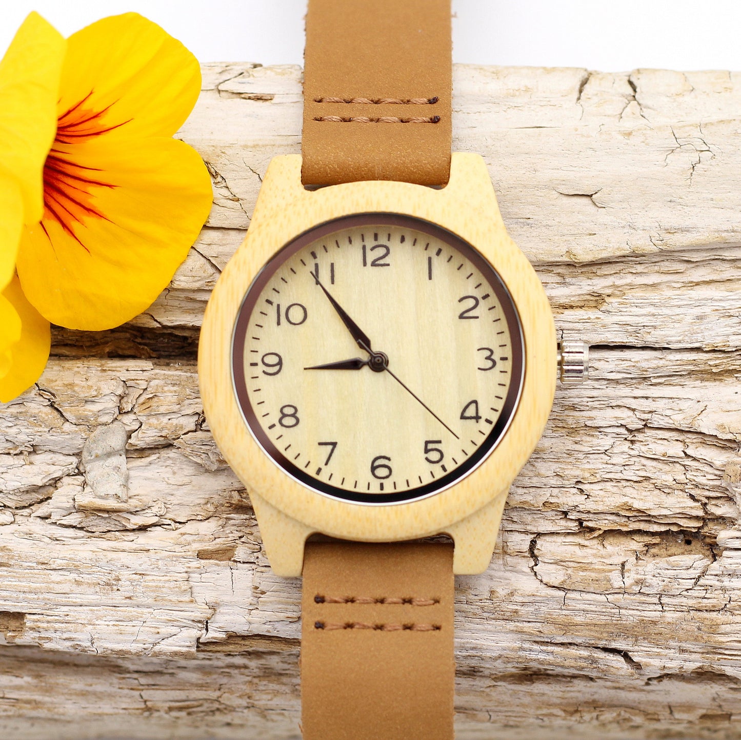 LADY GRACE Bamboo Watch with Tan Leather Strap - Hashtag Bamboo