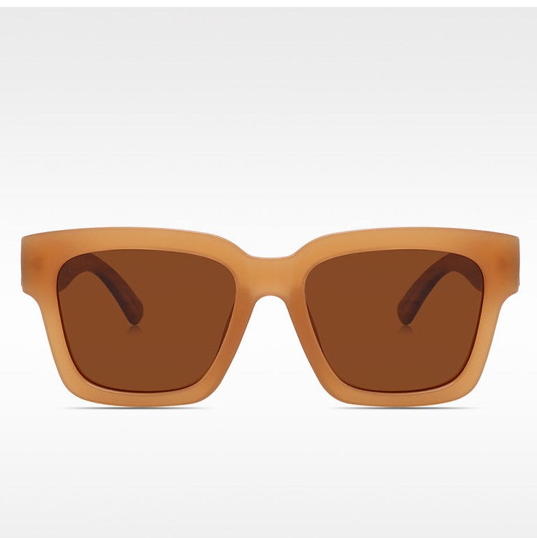 HARPER OCHRE BROWN Ladies Sunglasses Polarised Lens Wooden Arms