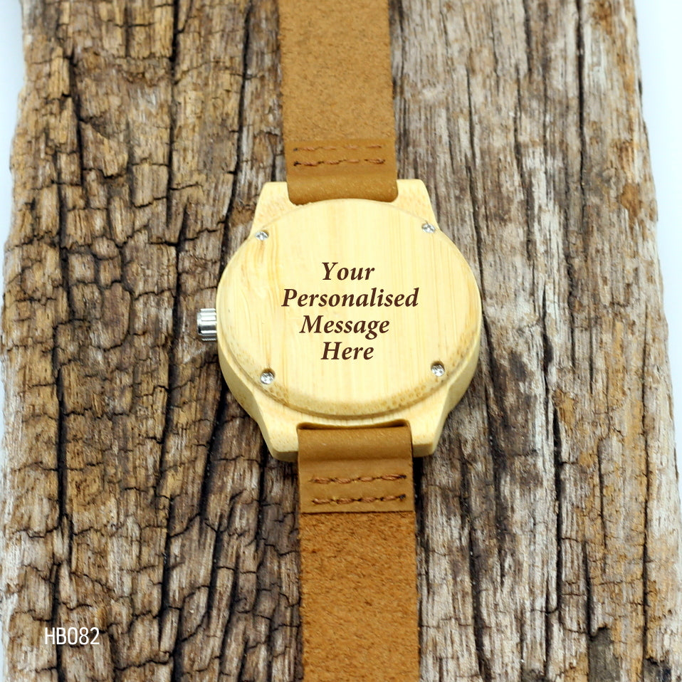 LADIES Wooden Watch Bamboo with Tan Leather Strap - THE GRACE - Hashtag Bamboo