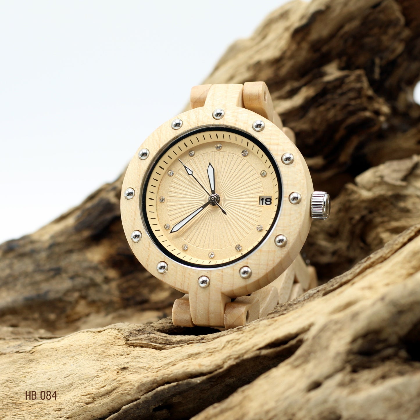 MISSDATE Ladies Solid Wooden Watch with DATE function - THE VERNE MAPLE - Hashtag Bamboo