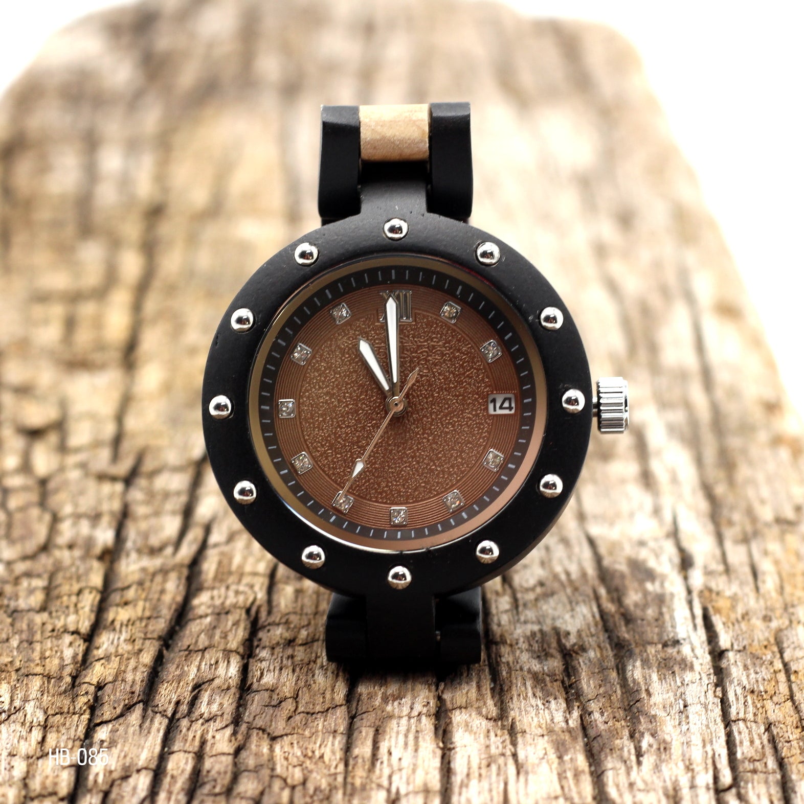 MISSDATE Ladies Solid Wooden Watch with DATE function - THE VERNE BLACK - Hashtag Bamboo