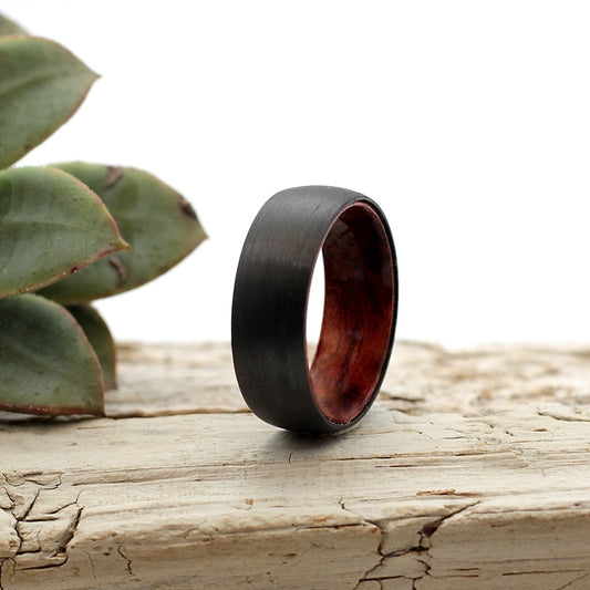 Men's Carbon fibre and rose wood ring, wedding bands, 8mm, Hashtag Bamboo.