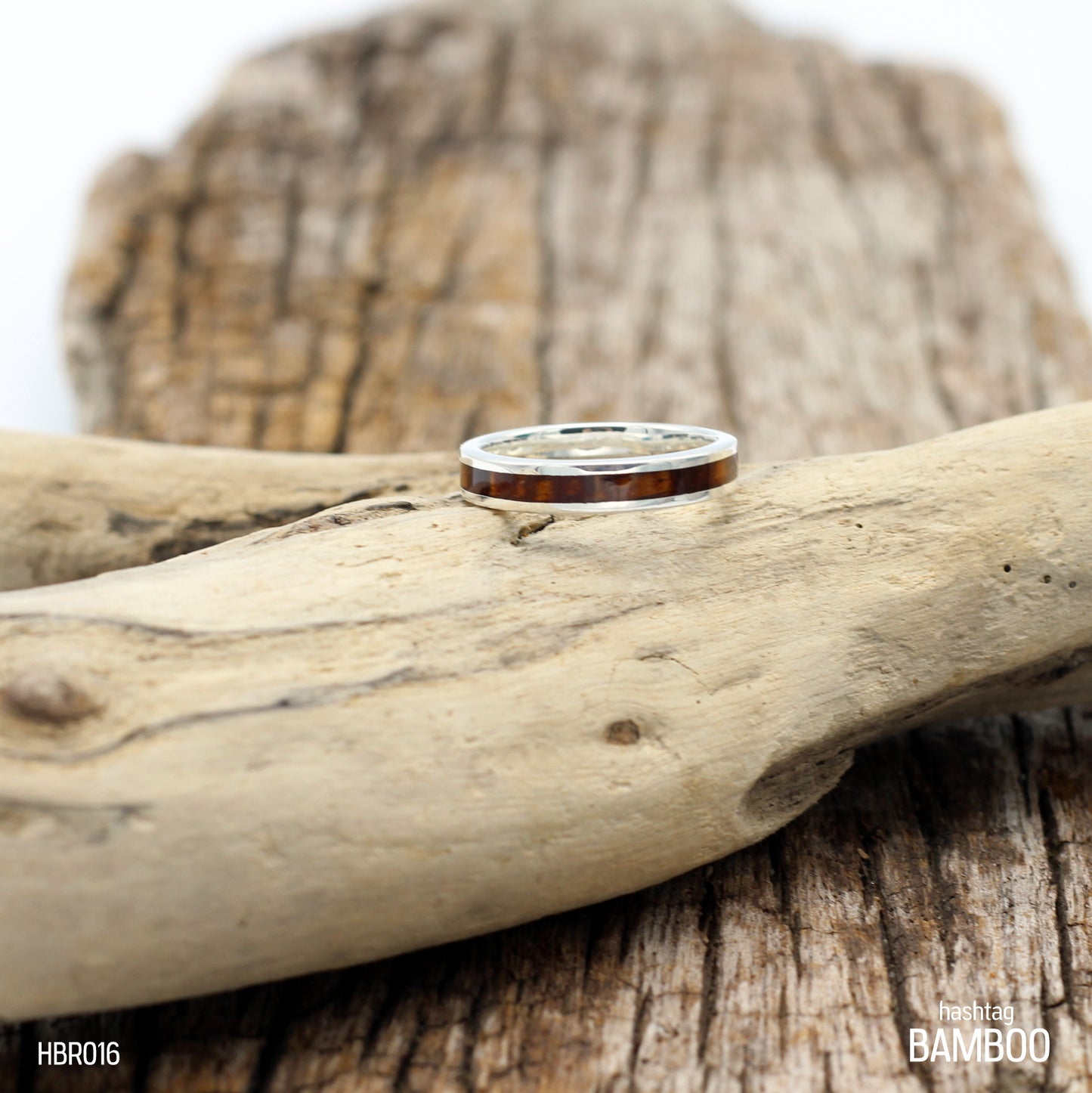 LADIES RING 925 Sterling Silver with Koa Wood Inlay - Hashtag Bamboo