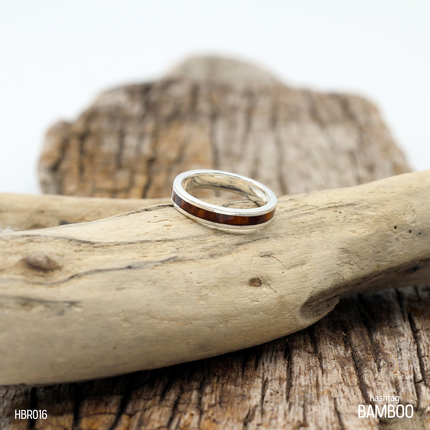 LADIES RING 925 Sterling Silver with Koa Wood Inlay - Hashtag Bamboo