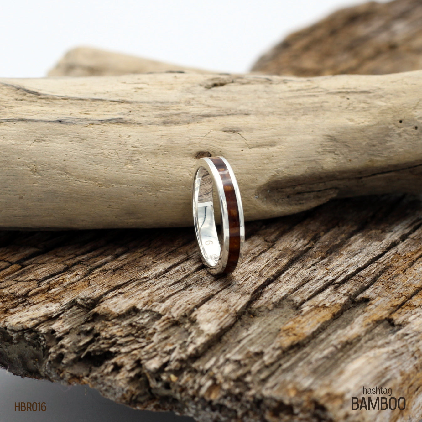 LADIES RING 925 Sterling Silver with Koa Wood Inlay - Hashtag Bamboo