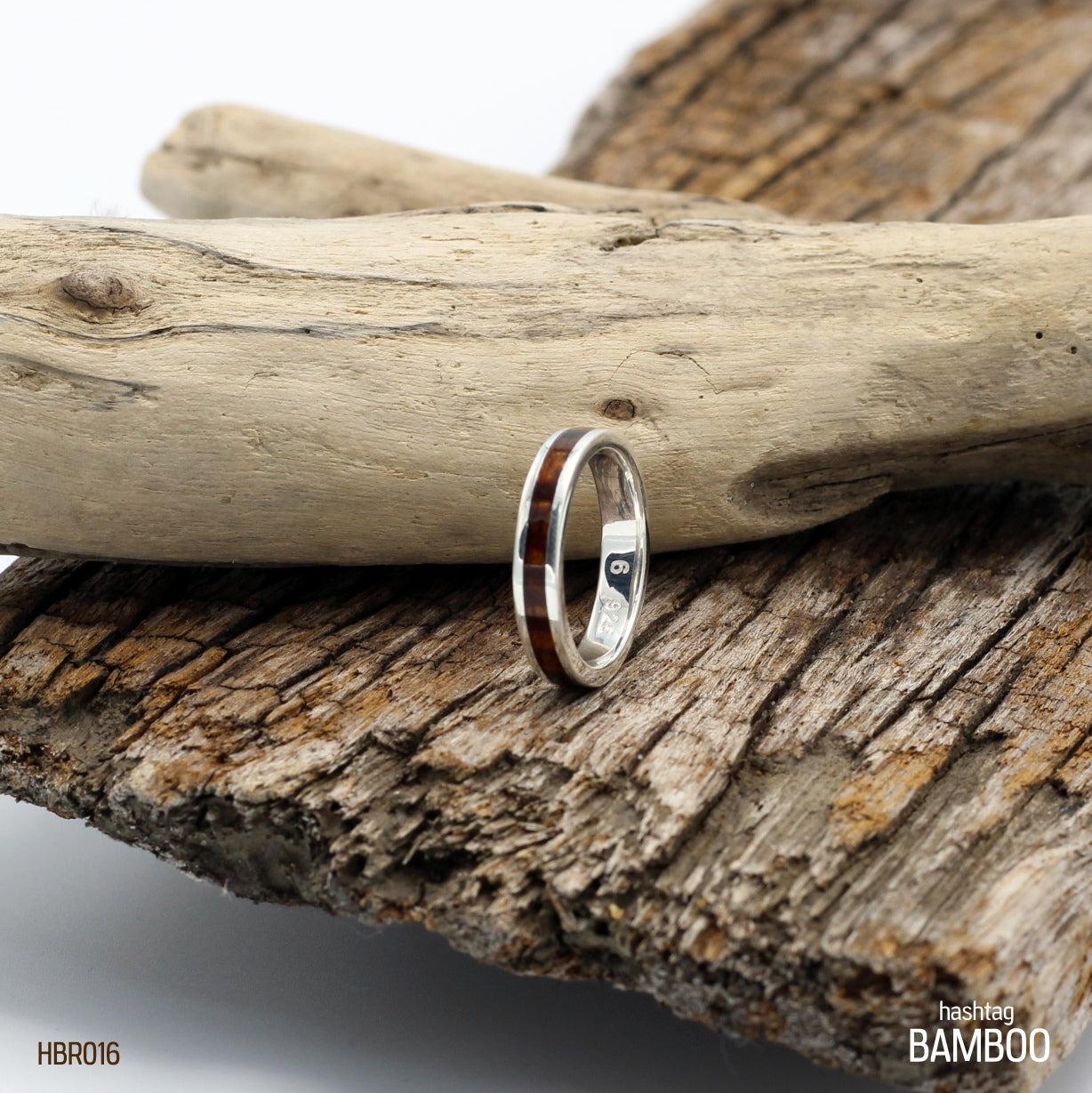 LADIES RING 925 Sterling Silver with Koa Wood Inlay - Hashtag Bamboo
