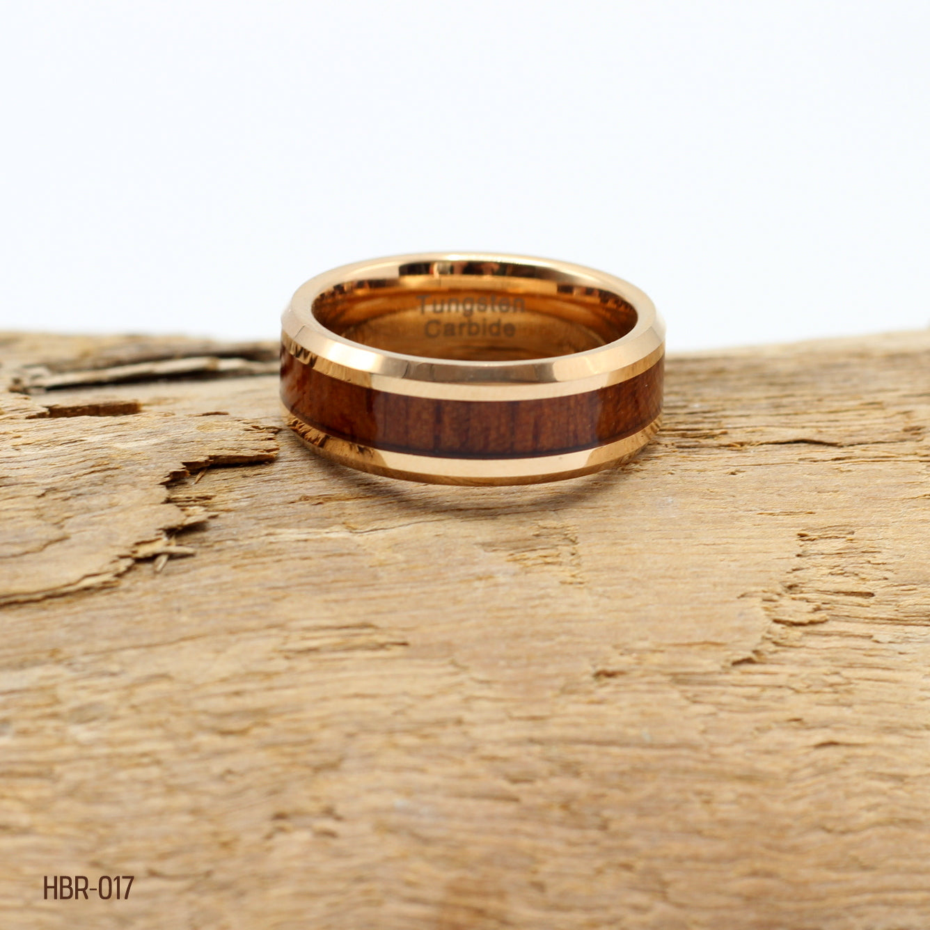 Men's Rose Gold Tungsten Ring with Koa Wood Inlay - Hashtag Bamboo