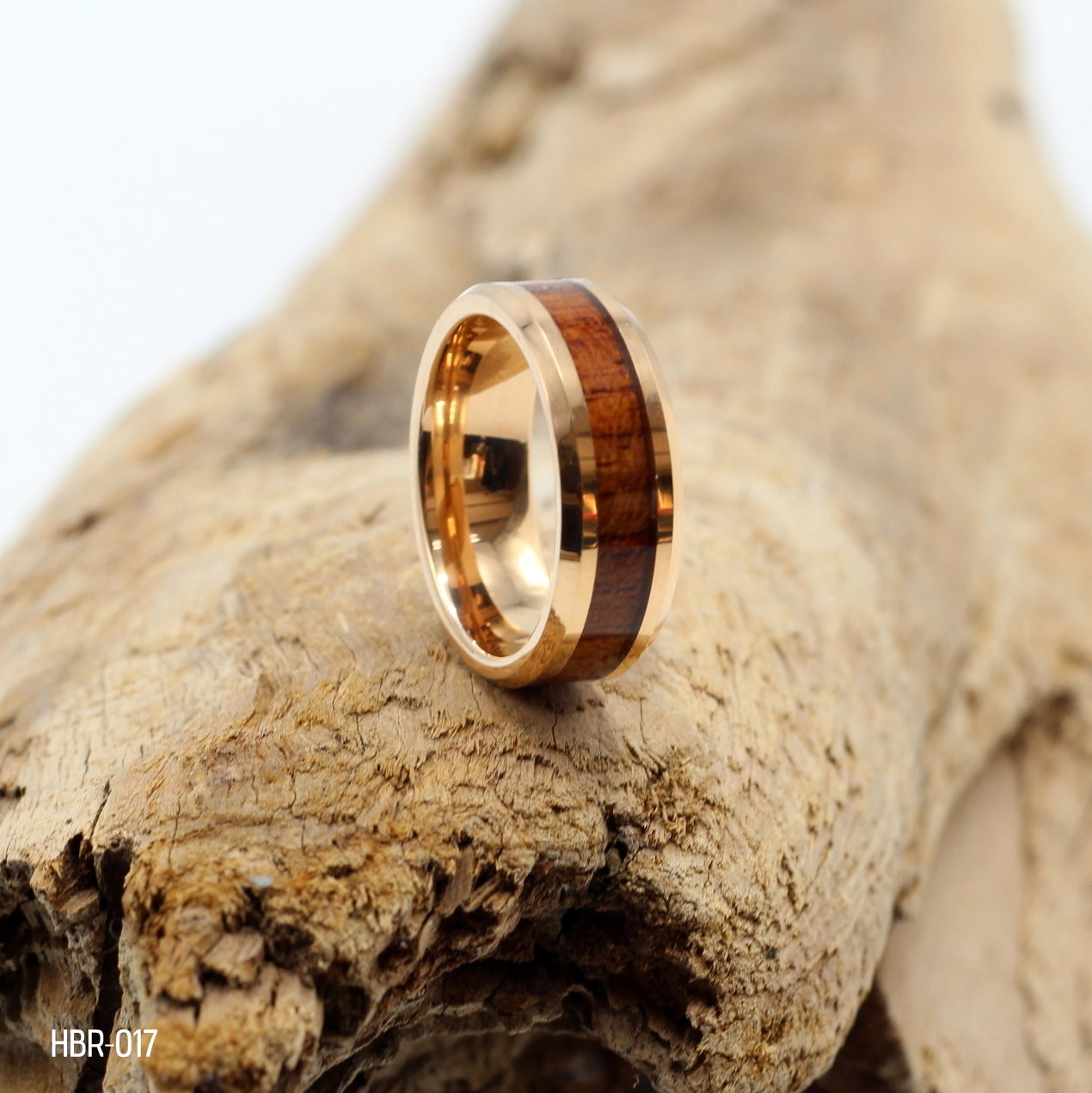 Men's Rose Gold Tungsten Ring with Koa Wood Inlay - Hashtag Bamboo