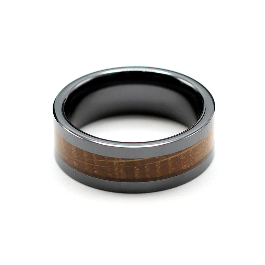 Men's Black Ceramic Ring with Oak Wood Inlay - Hashtag Bamboo