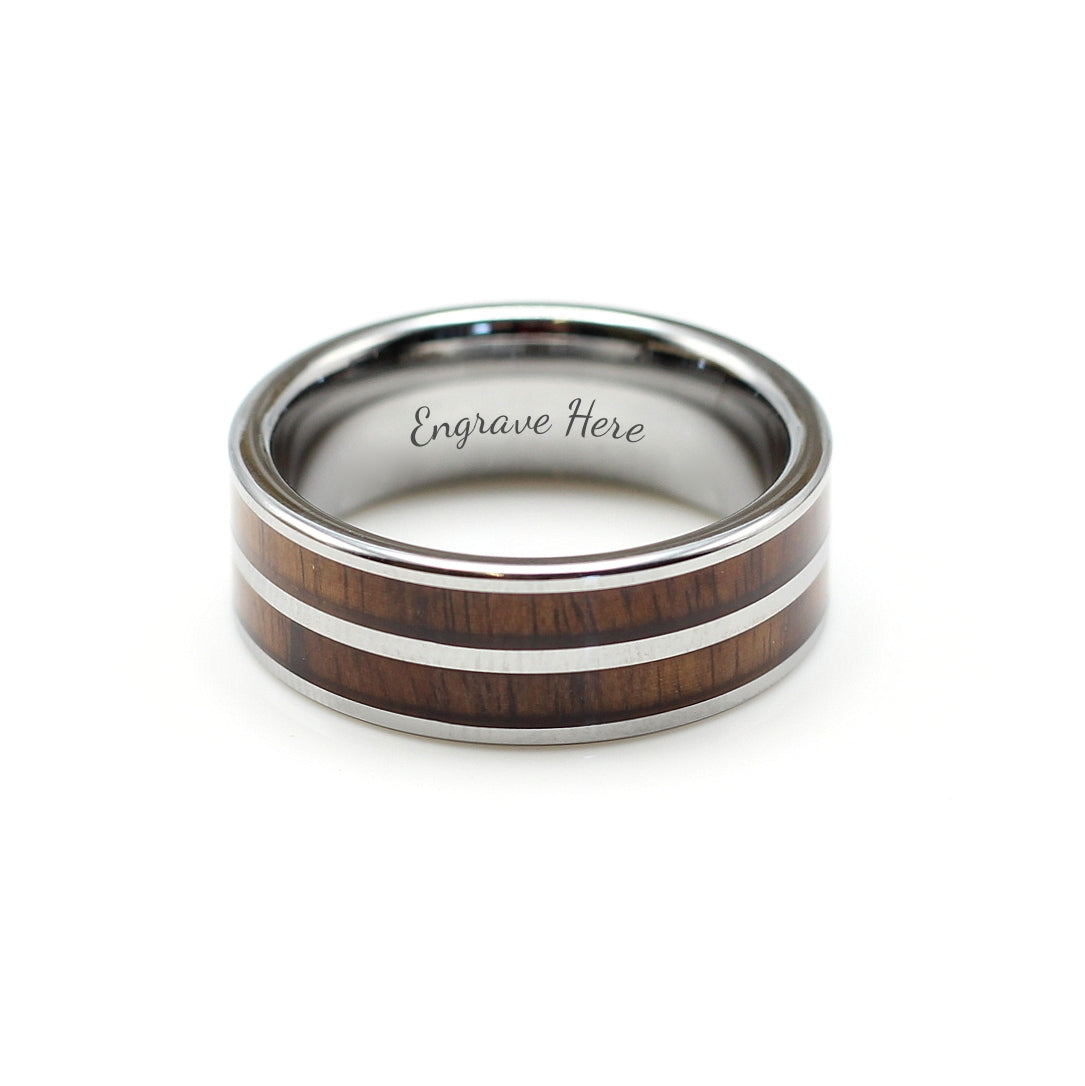Men's Silver Tungsten Ring with Double Wood Inlay - Hashtag Bamboo