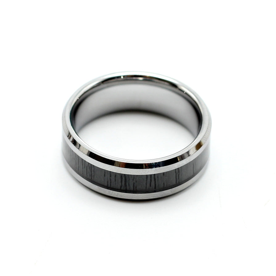 Men's Silver Tungsten Ring with Dark Ash Wood 8mm - Hashtag Bamboo