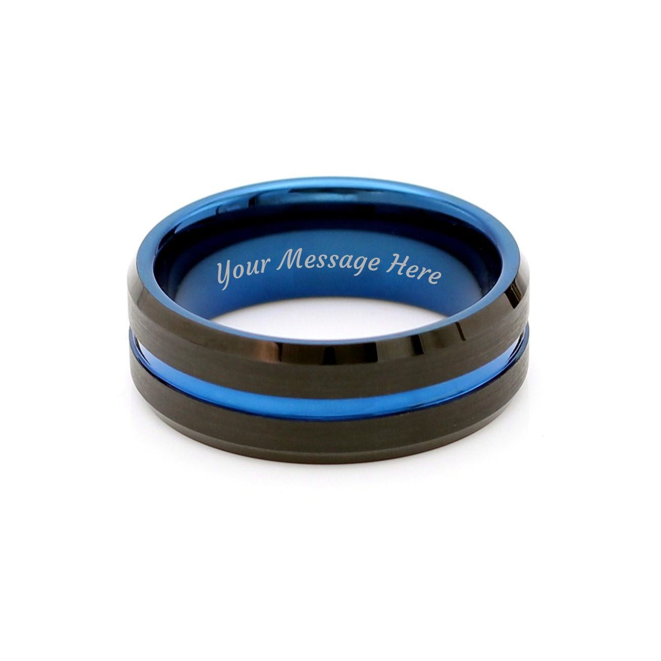 Men's Black Tungsten Blue Line Ring