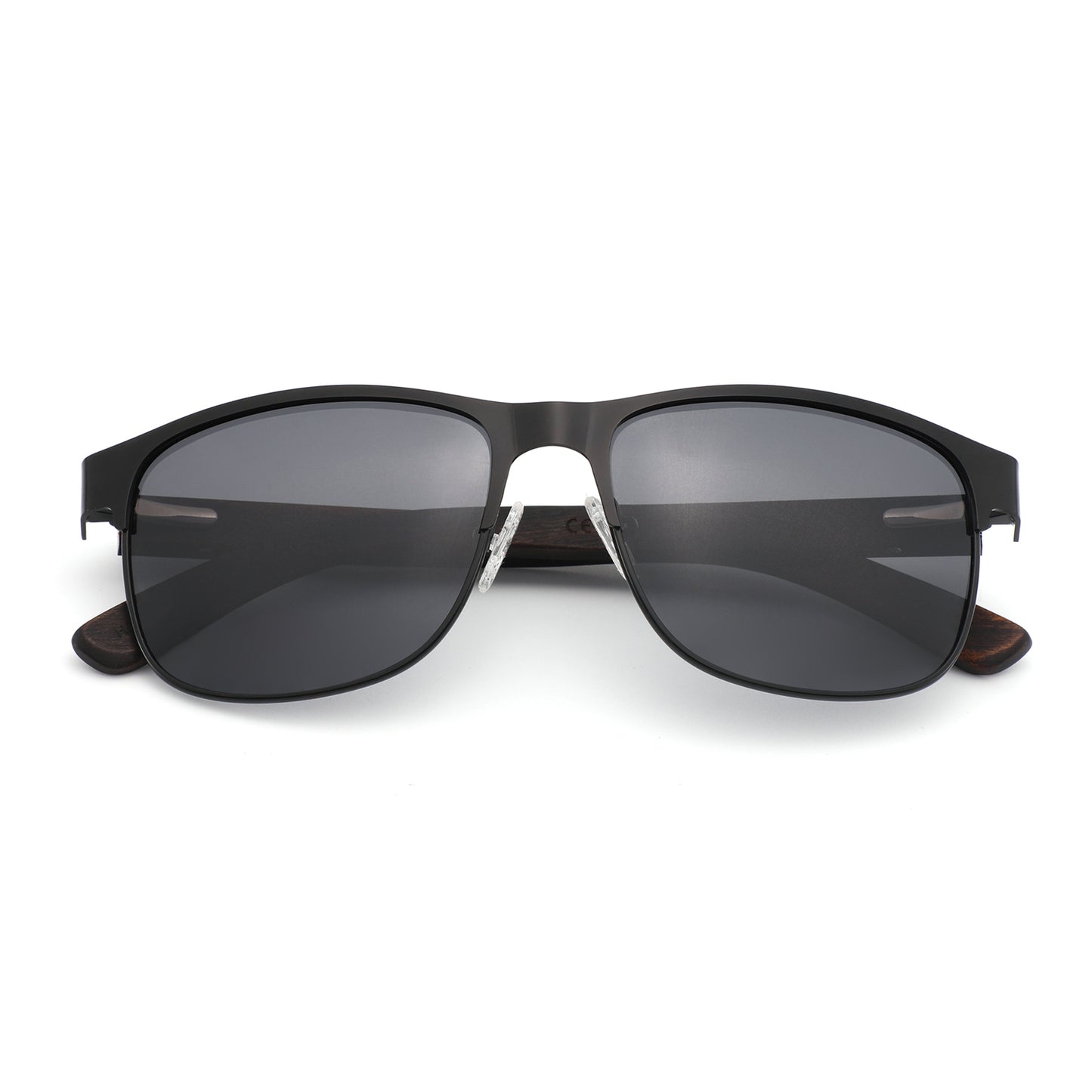 HOLLYWOOD BLACK Men's Metallic Sunglasses Grey Polarised Lens Wooden Arms