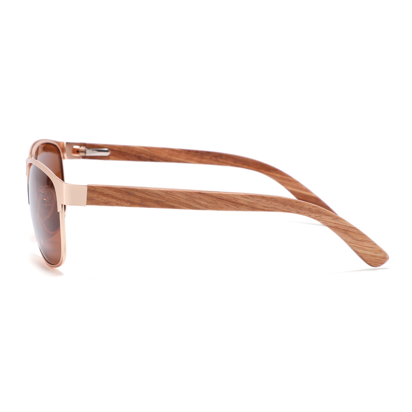 HOLLYWOOD BROWN Men's Metallic Sunglasses Polarised Lens Wooden Arms