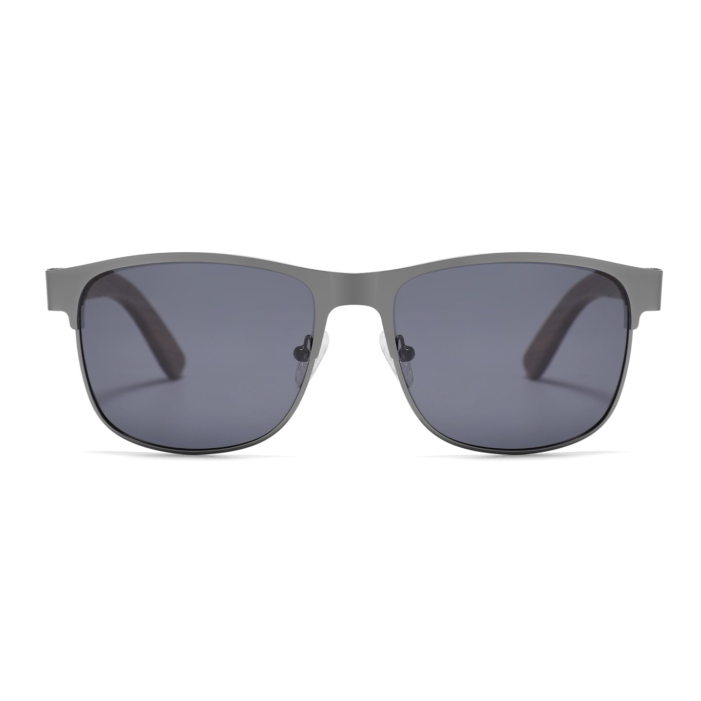 HOLLYWOOD DARK SILVER Men's Sunglasses Grey Polarised Lens Wooden Arms