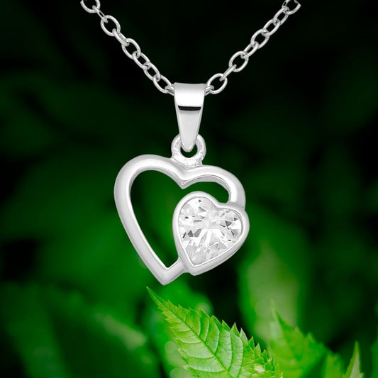 Beautiful 925 sterling silver heart with CZ diamond, sold as a pendant only, or pendant on a 40cm chain.