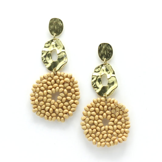 Earrings Handmade Statement Brushed Gold and Beads - Hashtag Bamboo