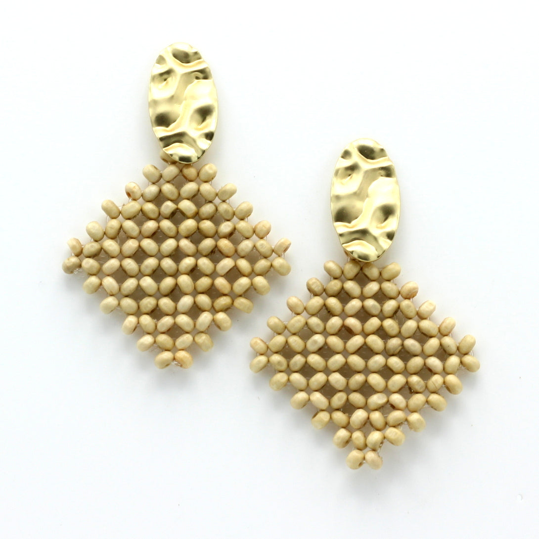 Earrings Handmade Brushed Gold and Beads - Hashtag Bamboo