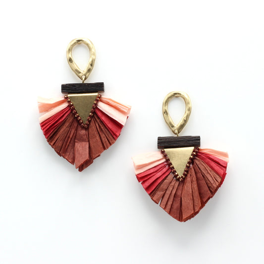 Earrings Handmade with Maroon Raffia and Wood - Hashtag Bamboo