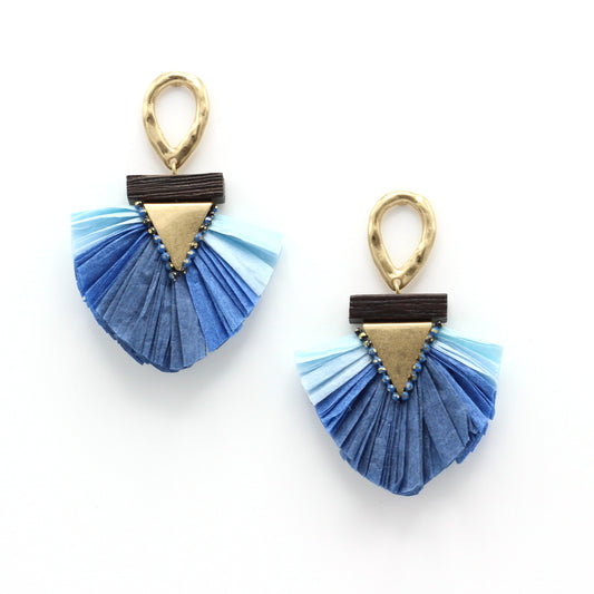 Earrings Handmade with Blue Raffia and Wood - Hashtag Bamboo