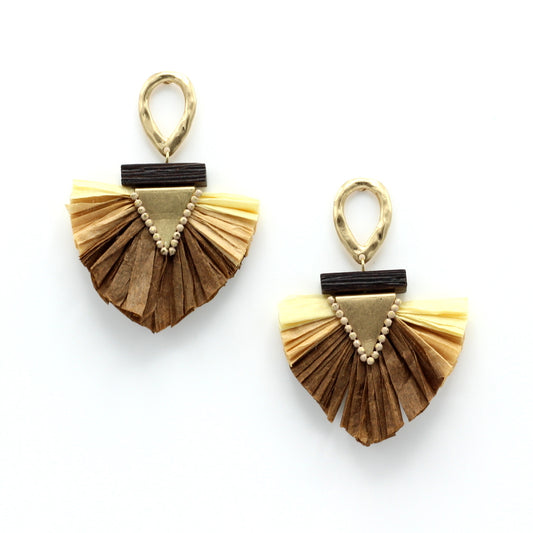 Earrings Handmade with Brown Raffia and Wood - Hashtag Bamboo