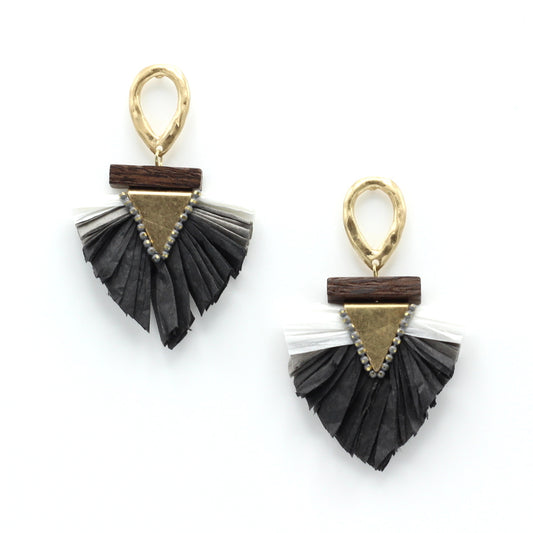 Earrings Handmade with Black Raffia and Wood - Hashtag Bamboo