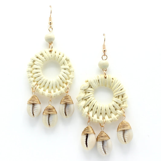 Earrings Handmade with Natural Rattan and Shell - Hashtag Bamboo