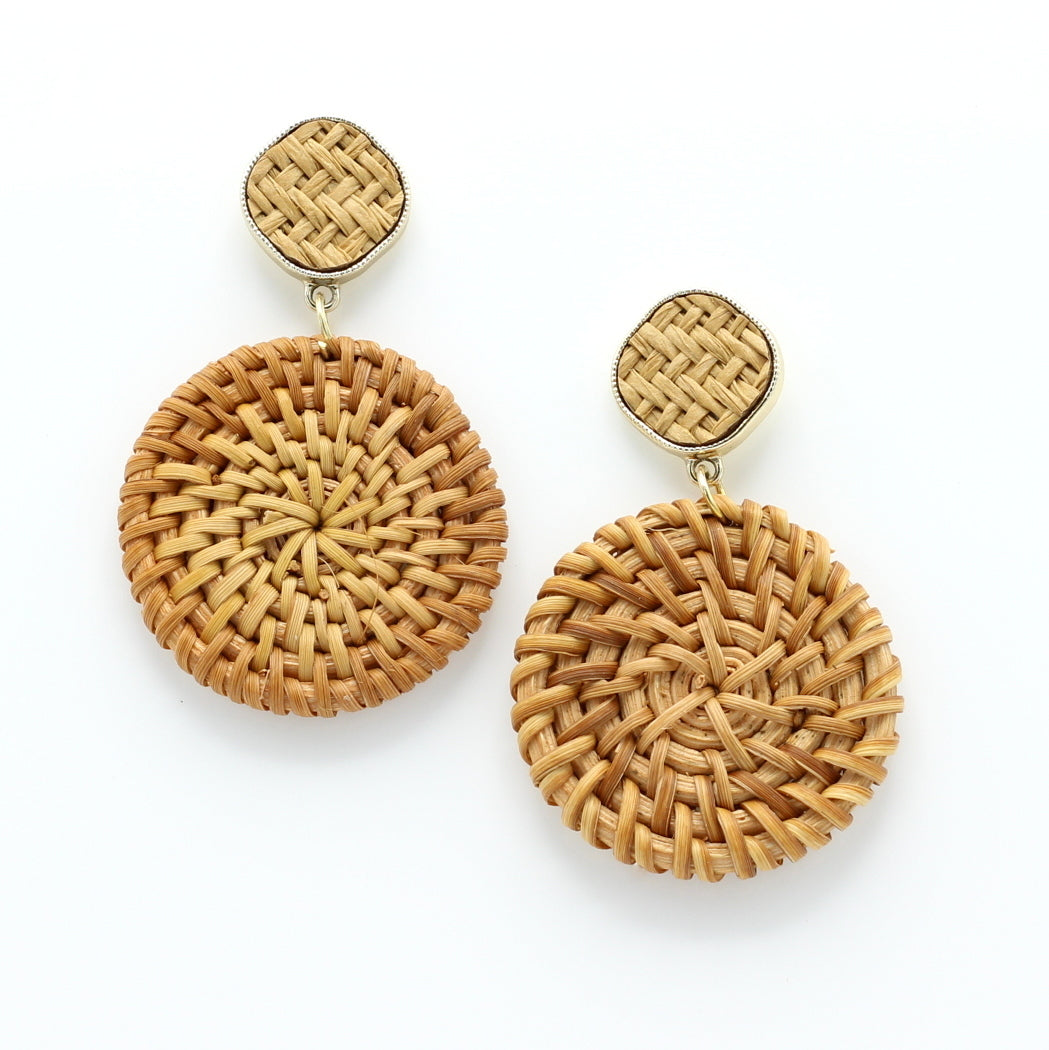 Earrings Drop Handmade with Natural Rattan Straw - Hashtag Bamboo