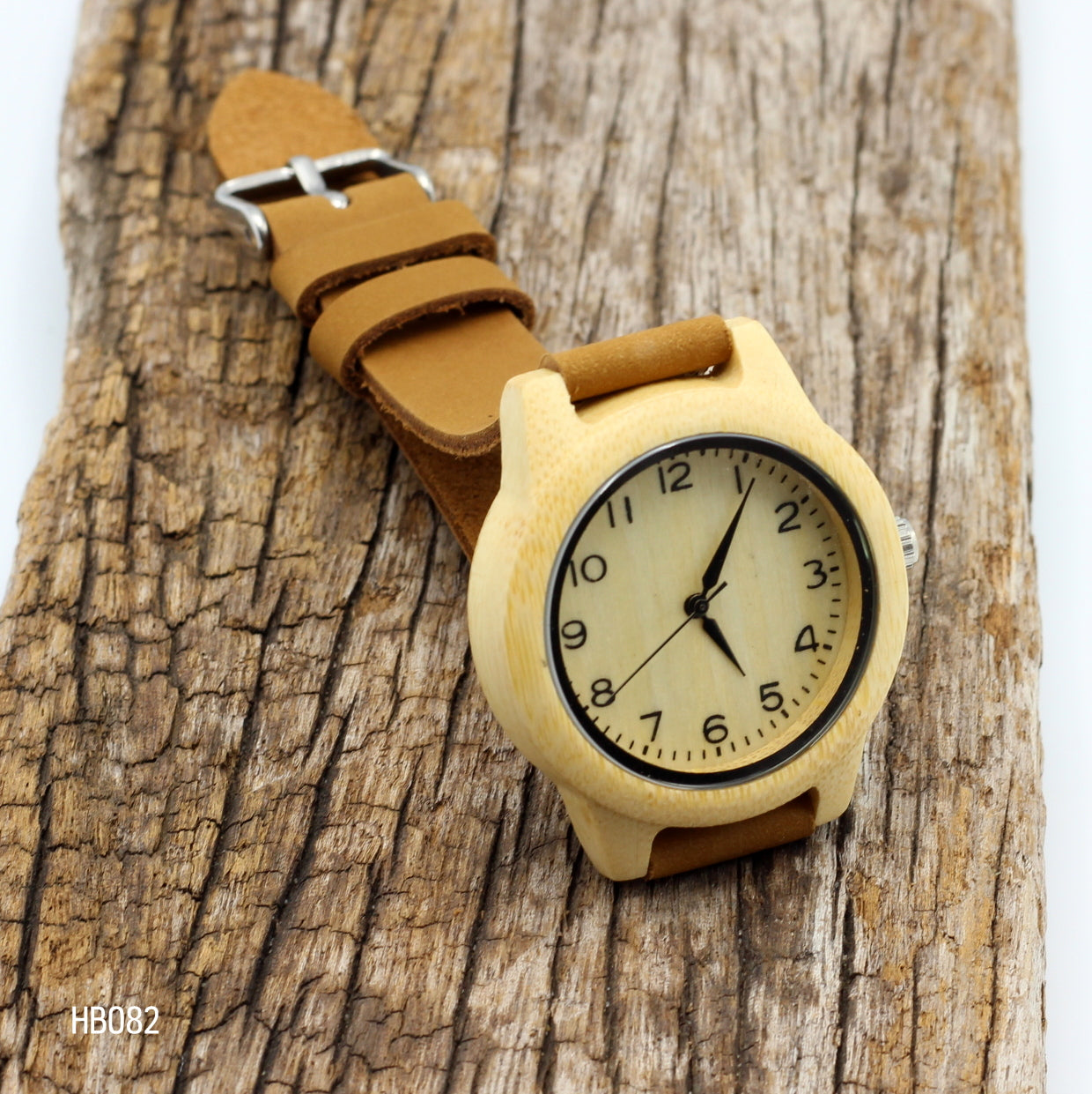 LADIES Wooden Watch Bamboo with Tan Leather Strap - THE GRACE - Hashtag Bamboo