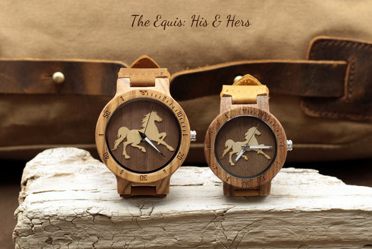 COUPLES Matching His & Hers Wooden Watches with Light Tan Leather Strap - THE EQUIS - Hashtag Bamboo