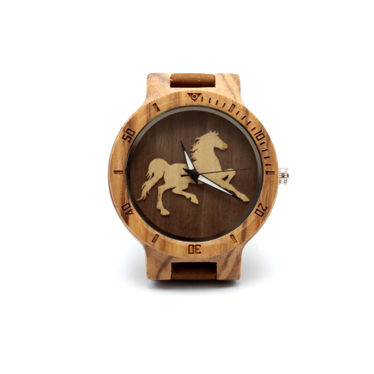 Ladies Wooden Watch with Light Tan Leather Strap - THE EQUIS LADY - Hashtag Bamboo