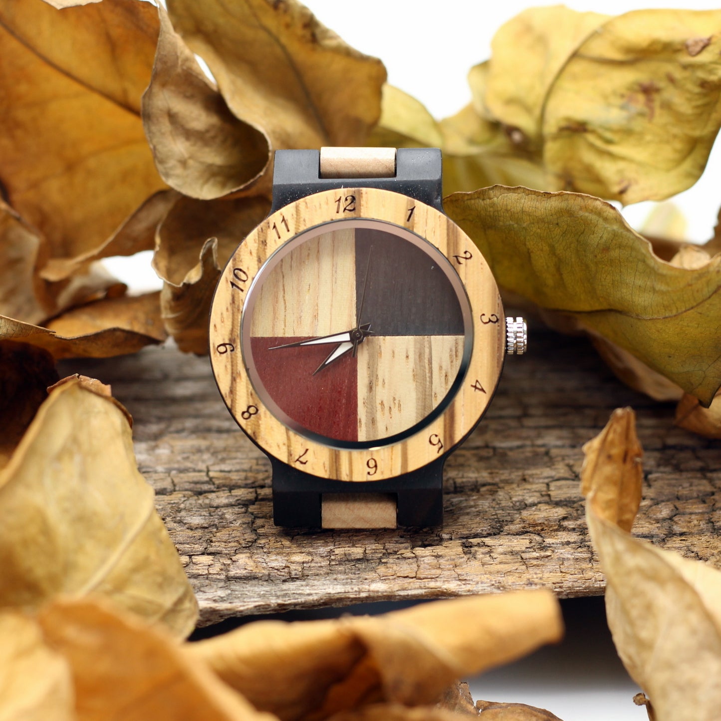 Ladies Femwood Multi colour wooden watch with solid wood strap, the Quinn, with matching Men's version available, couples watches, engraving offered, ideal for anniversary, birthday gifts.