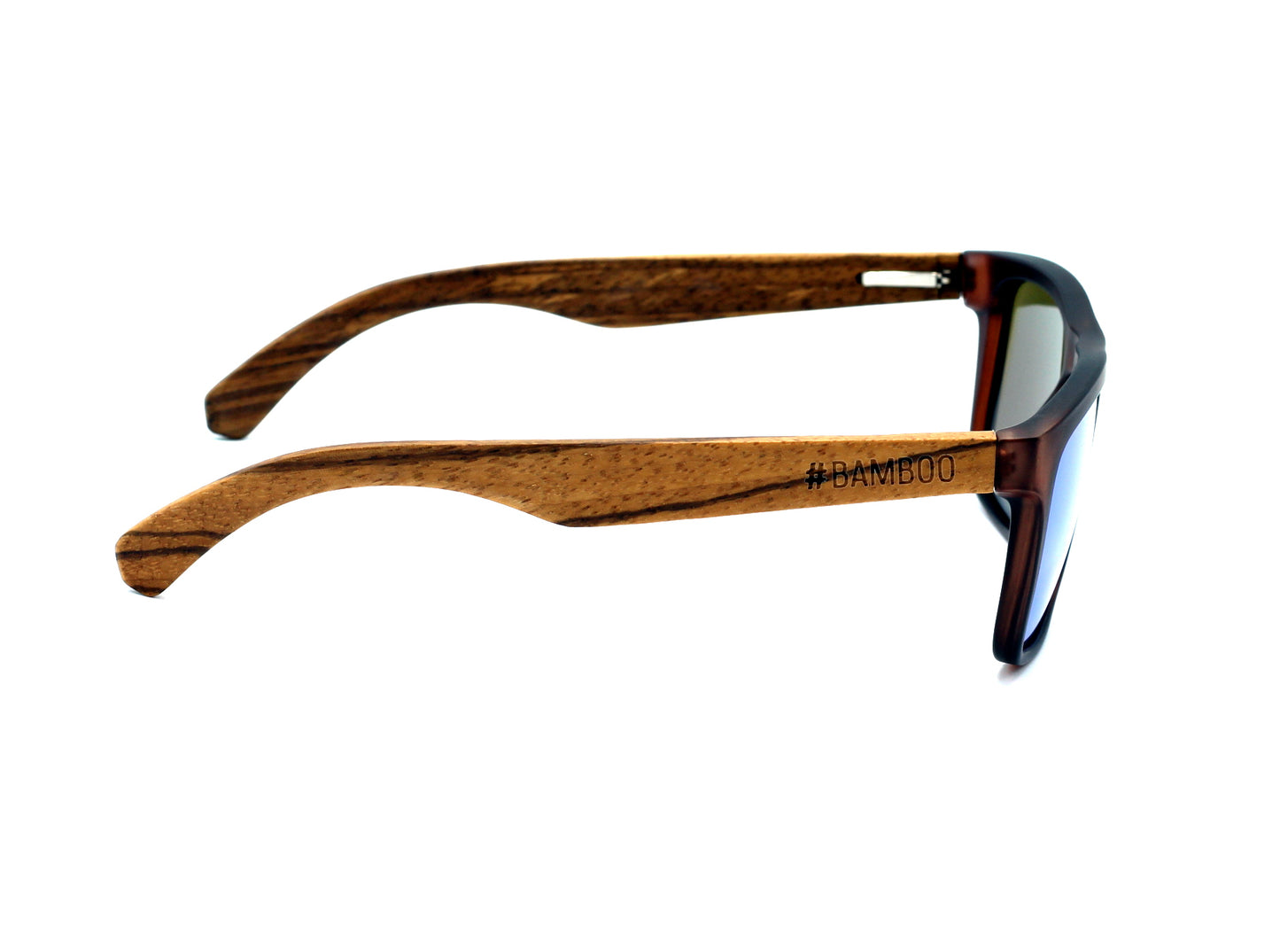 MANSHADY Opaque Brown Sunglasses Green Mirror Polarised Lens Wooden Arms - Hashtag Bamboo