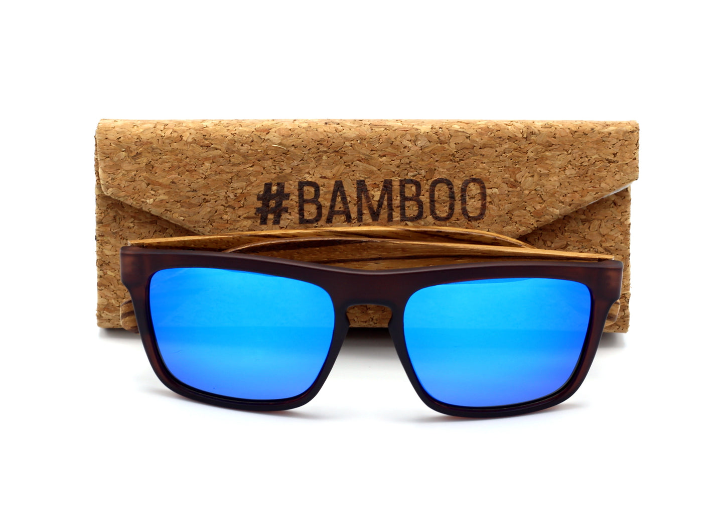 MANSHADY Opaque Brown Sunglasses Blue Mirror Polarised Lens Wooden Arms - Hashtag Bamboo