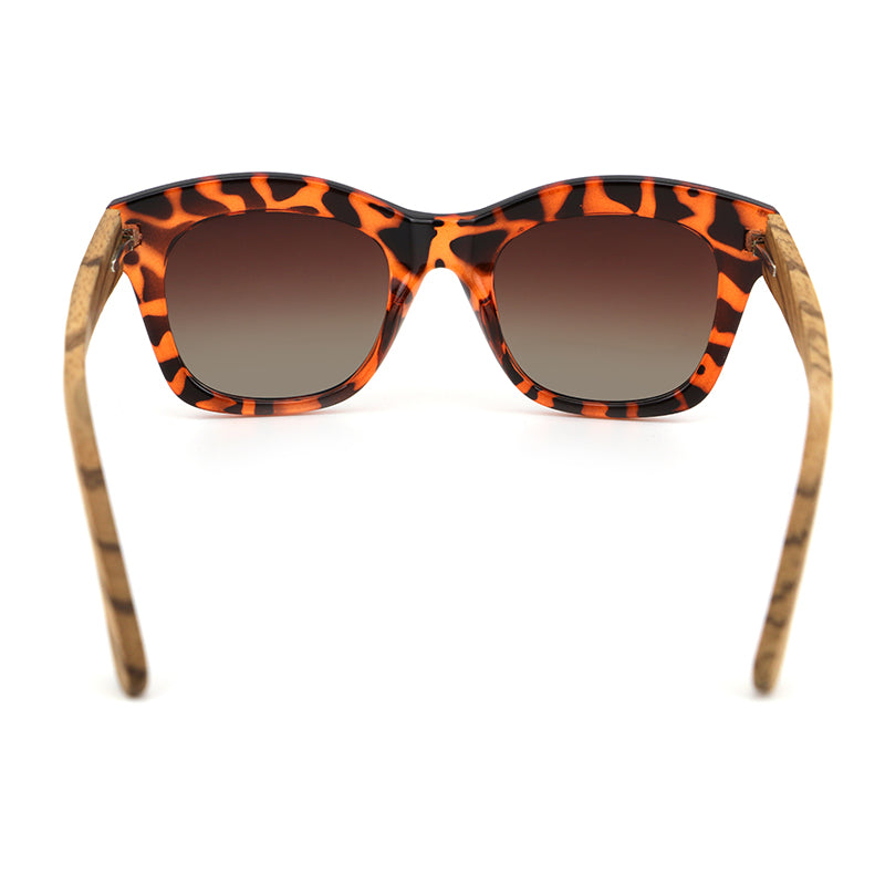The Khloe Ladies oversize tortoise-shell frames with zebrawood arms and gradient brown polarized lens.
