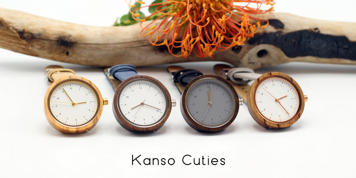 Kanso CUTIE Round Petite Wooden Watch with vegan leather beige strap, make it personal and engrave a message on the back. Shipping only R59.