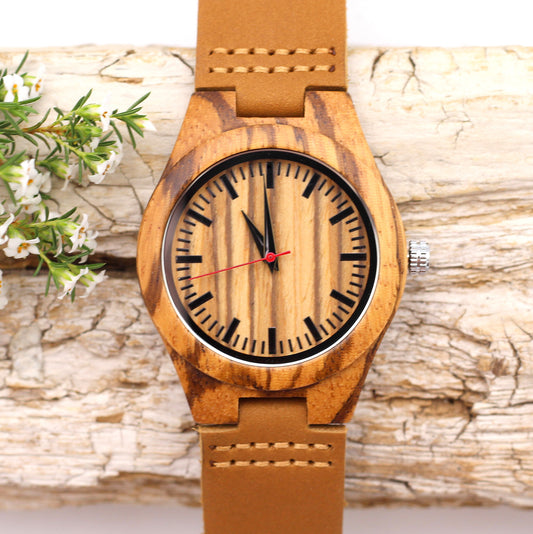 LADY ZEEBRA - Ladies Wooden Watch with Leather Strap - Hashtag Bamboo