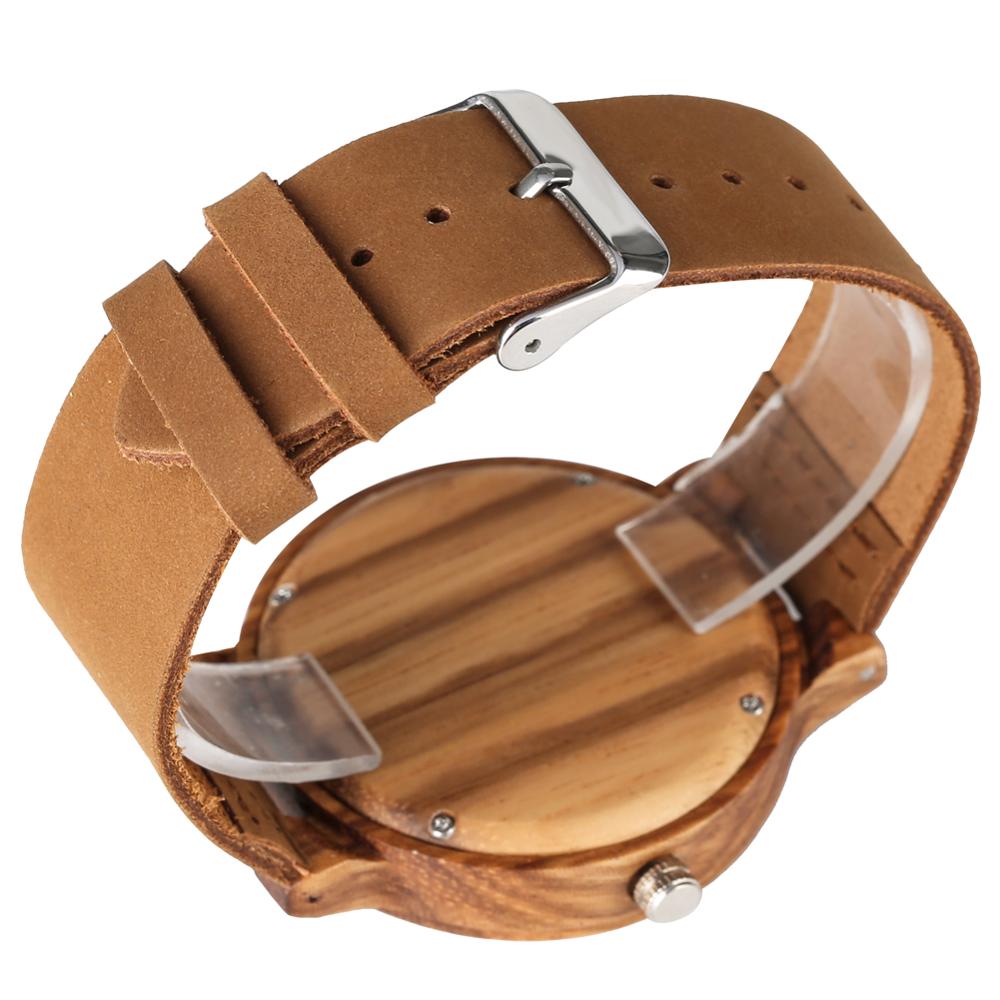 MANLY EQUIS Wooden Watch with Brown Leather Strap - Hashtag Bamboo