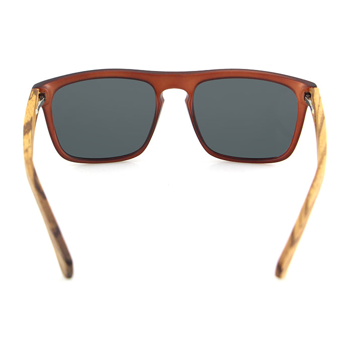 MANSHADY GREY Transparent Brown Frame Men's Sunglasses Polarised Lens Wooden Arms