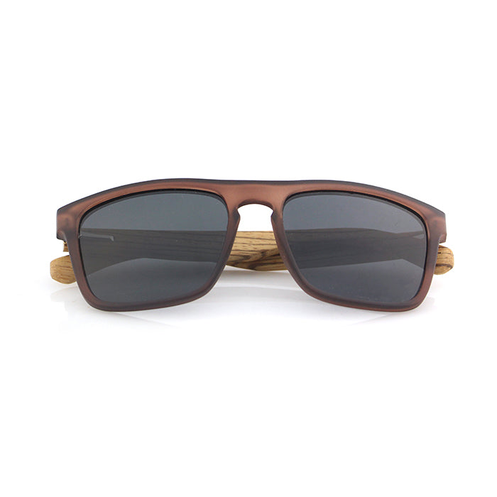 MANSHADY GREY Transparent Brown Frame Men's Sunglasses Polarised Lens Wooden ArmsMANSHADY GREY Transparent Brown Frame Men's Sunglasses Polarised Lens Wooden Arms